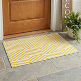 3' X 5' Gold and White Geometric Washable Non Skid Indoor Outdoor Area Rug