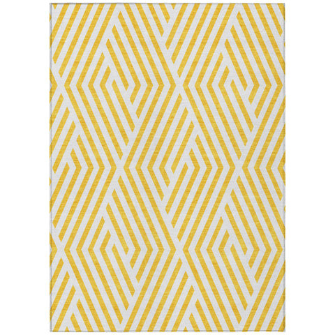 3' X 5' Gold and White Geometric Washable Non Skid Indoor Outdoor Area Rug