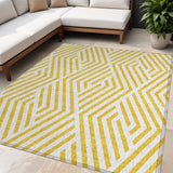 5' X 8' Gold and White Geometric Washable Non Skid Indoor Outdoor Area Rug