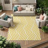 8' X 10' Gold and White Geometric Washable Non Skid Indoor Outdoor Area Rug