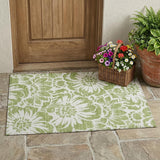 2' X 3' Green and Ivory Floral Washable Non Skid Indoor Outdoor Area Rug