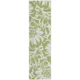 8' Runner Green and Ivory Floral Washable Non Skid Indoor Outdoor Runner Rug