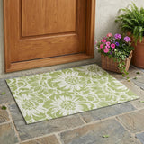 3' X 5' Green and Ivory Floral Washable Non Skid Indoor Outdoor Area Rug