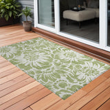 3' X 5' Green and Ivory Floral Washable Non Skid Indoor Outdoor Area Rug