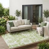5' X 8' Green and Ivory Floral Washable Non Skid Indoor Outdoor Area Rug
