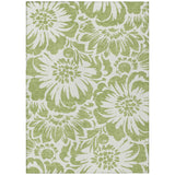 5' X 8' Green and Ivory Floral Washable Non Skid Indoor Outdoor Area Rug