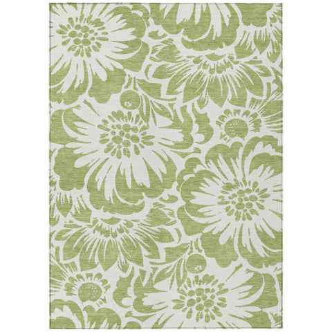 5' X 8' Green and Ivory Floral Washable Non Skid Indoor Outdoor Area Rug