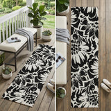 8' Runner Black and Ivory Floral Washable Non Skid Indoor Outdoor Runner Rug