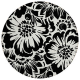 8' Round Black and Ivory Round Floral Washable Non Skid Indoor Outdoor Area Rug