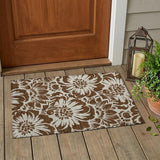 2' X 3' Brown and Ivory Floral Washable Non Skid Indoor Outdoor Area Rug