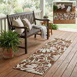 8' Brown And Ivory Floral Washable Indoor Outdoor Runner Rug