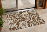 3' X 5' Brown And Ivory Floral Washable Indoor Outdoor Area Rug