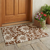 3' X 5' Brown And Ivory Floral Washable Indoor Outdoor Area Rug
