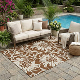 5' X 8' Brown and Ivory Floral Washable Non Skid Indoor Outdoor Area Rug