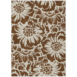 5' X 8' Brown and Ivory Floral Washable Non Skid Indoor Outdoor Area Rug
