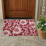 2' X 3' Burgundy and White Floral Washable Non Skid Indoor Outdoor Area Rug