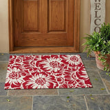 3' X 5' Burgundy and White Floral Washable Non Skid Indoor Outdoor Area Rug