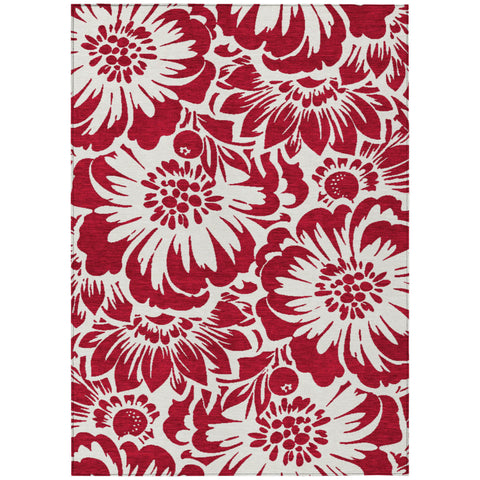 5' X 8' Burgundy and White Floral Washable Non Skid Indoor Outdoor Area Rug