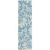 8' Runner Denim and Ivory Floral Washable Non Skid Indoor Outdoor Runner Rug