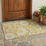 2' X 3' Gold and White Floral Washable Non Skid Indoor Outdoor Area Rug