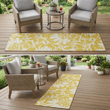 8' Runner Gold and White Floral Washable Non Skid Indoor Outdoor Runner Rug