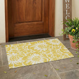 3' X 5' Gold and White Floral Washable Non Skid Indoor Outdoor Area Rug