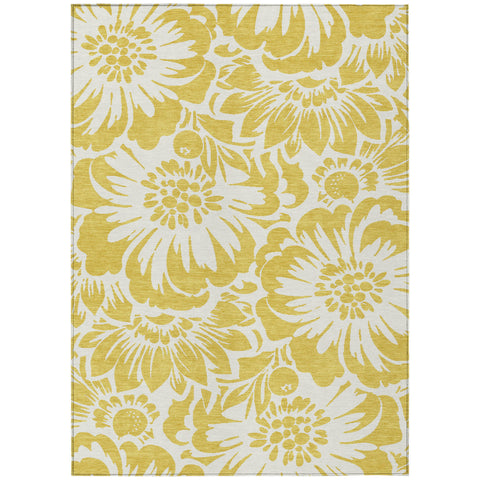 3' X 5' Gold and White Floral Washable Non Skid Indoor Outdoor Area Rug