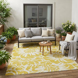 5' X 8' Gold and White Floral Washable Non Skid Indoor Outdoor Area Rug
