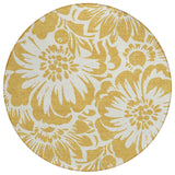 8' Round Gold and White Round Floral Washable Non Skid Indoor Outdoor Area Rug
