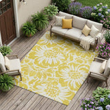 8' X 10' Gold and Ivory Floral Washable Non Skid Indoor Outdoor Area Rug