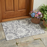 2' X 3' Gray and Ivory Floral Washable Non Skid Indoor Outdoor Area Rug