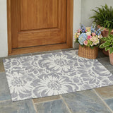 3' X 5' Gray and Ivory Floral Washable Non Skid Indoor Outdoor Area Rug