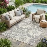 5' X 8' Gray and Ivory Floral Washable Non Skid Indoor Outdoor Area Rug