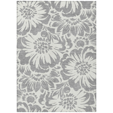 5' X 8' Gray and Ivory Floral Washable Non Skid Indoor Outdoor Area Rug