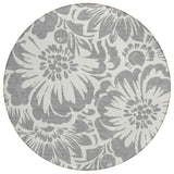 8' Round Gray and Ivory Round Floral Washable Non Skid Indoor Outdoor Area Rug
