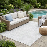 5' X 8' Ivory Floral Washable Non Skid Indoor Outdoor Area Rug