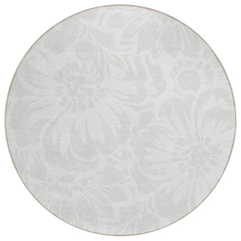 8' Round Ivory Round Floral Washable Non Skid Indoor Outdoor Area Rug