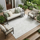 8' X 10' Ivory Floral Washable Non Skid Indoor Outdoor Area Rug