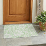 2' X 3' Mint Green and Ivory Floral Washable Non Skid Indoor Outdoor Area Rug