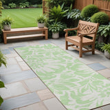 8' Runner Mint Green and Ivory Floral Washable Non Skid Indoor Outdoor Runner Rug