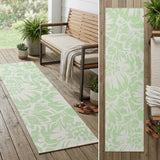 8' Runner Mint Green and Ivory Floral Washable Non Skid Indoor Outdoor Runner Rug