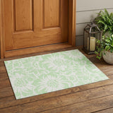 3' X 5' Mint Green and Ivory Floral Washable Non Skid Indoor Outdoor Area Rug