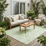 5' X 8' Mint Green and Ivory Floral Washable Non Skid Indoor Outdoor Area Rug