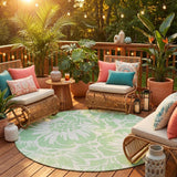 8' Round Mint Green and Ivory Round Floral Washable Non Skid Indoor Outdoor Area Rug