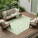 8' X 10' Mint Green and Ivory Floral Washable Non Skid Indoor Outdoor Area Rug