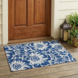 2' X 3' Navy and Ivory Floral Washable Non Skid Indoor Outdoor Area Rug