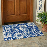 3' X 5' Navy and Ivory Floral Washable Non Skid Indoor Outdoor Area Rug
