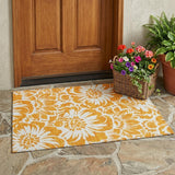 2' X 3' Orange and White Floral Washable Non Skid Indoor Outdoor Area Rug