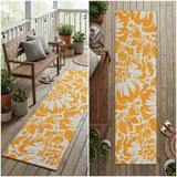 8' Runner Orange and White Floral Washable Non Skid Indoor Outdoor Runner Rug