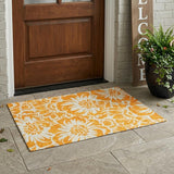 3' X 5' Orange and White Floral Washable Non Skid Indoor Outdoor Area Rug